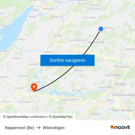 Rapperswil (Be) to Wileroltigen map