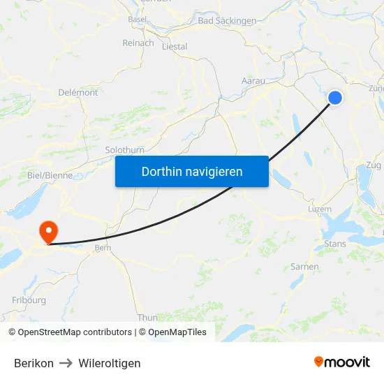 Berikon to Wileroltigen map