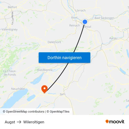 Augst to Wileroltigen map