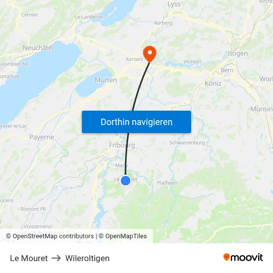 Le Mouret to Wileroltigen map
