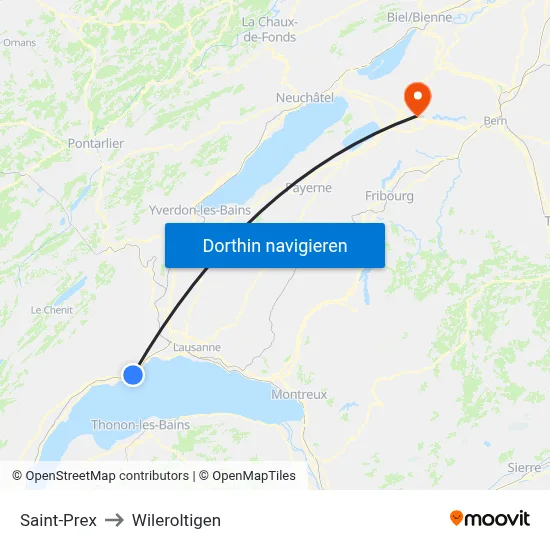 Saint-Prex to Wileroltigen map