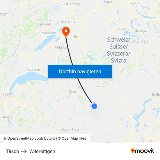 Täsch to Wileroltigen map