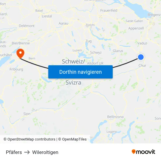 Pfäfers to Wileroltigen map
