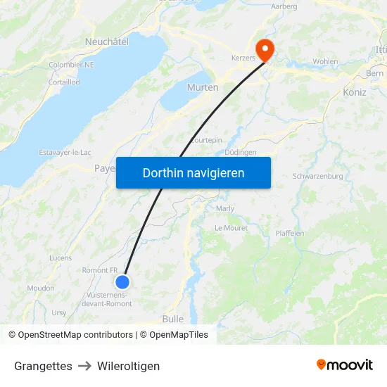 Grangettes to Wileroltigen map