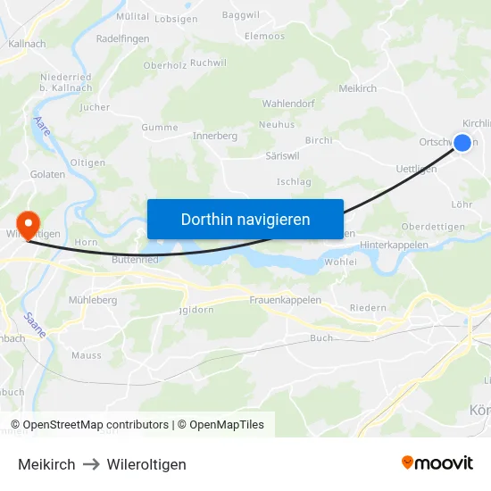 Meikirch to Wileroltigen map