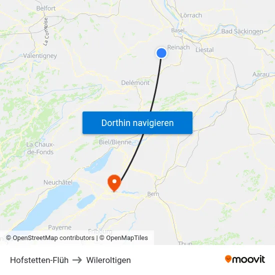 Hofstetten-Flüh to Wileroltigen map