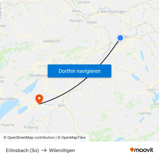 Erlinsbach (So) to Wileroltigen map