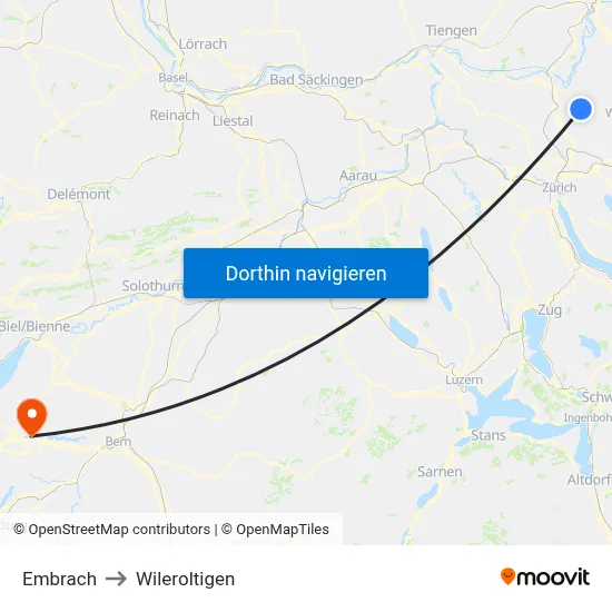 Embrach to Wileroltigen map