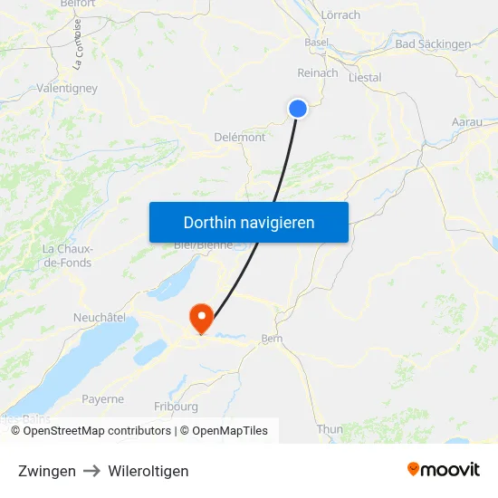 Zwingen to Wileroltigen map
