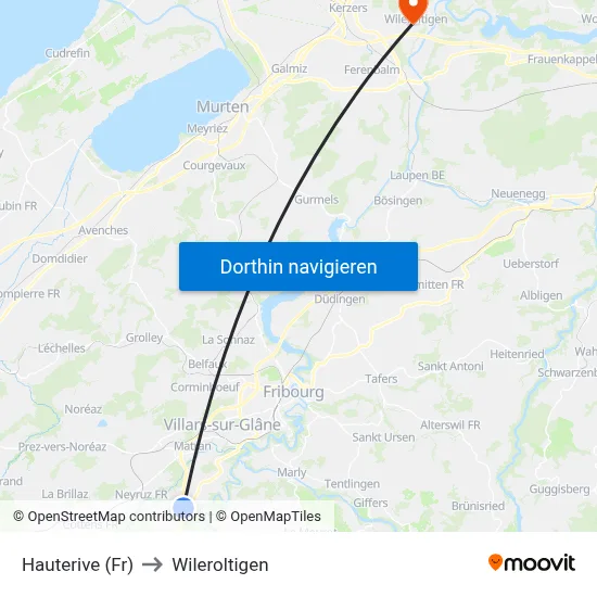 Hauterive (Fr) to Wileroltigen map