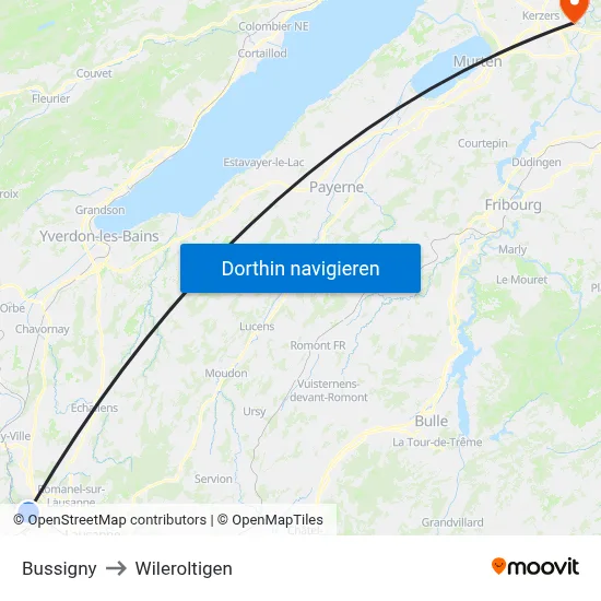 Bussigny to Wileroltigen map