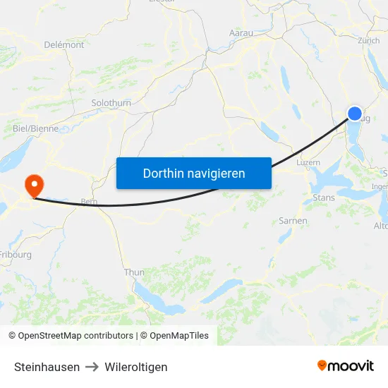 Steinhausen to Wileroltigen map