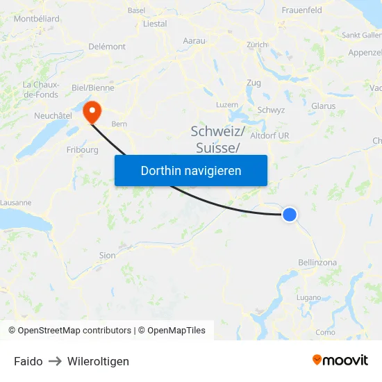 Faido to Wileroltigen map