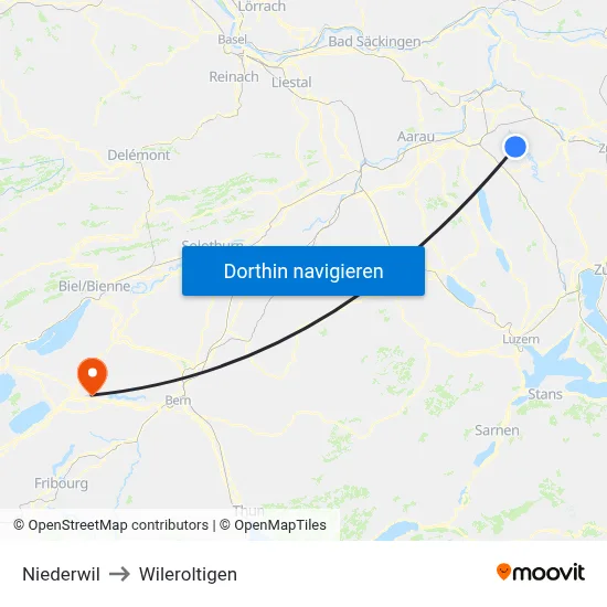 Niederwil to Wileroltigen map