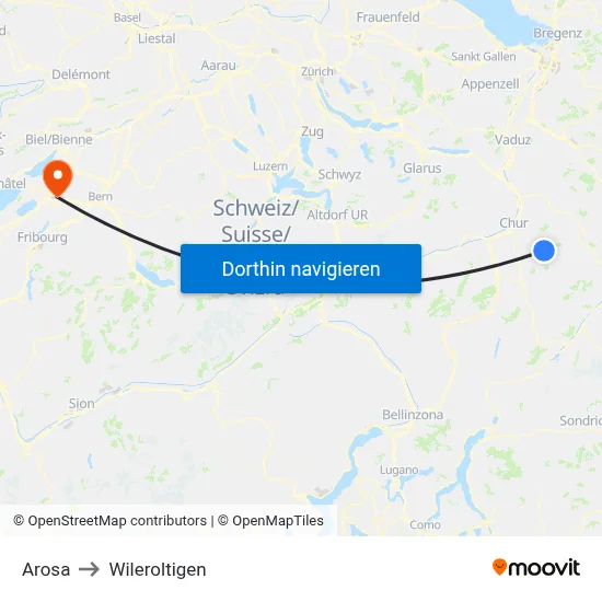 Arosa to Wileroltigen map