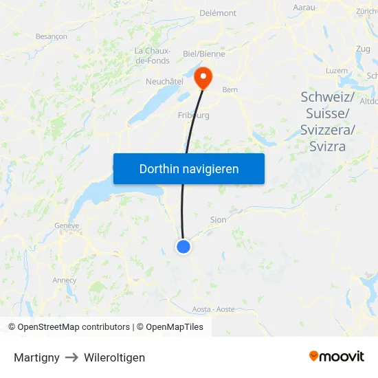 Martigny to Wileroltigen map