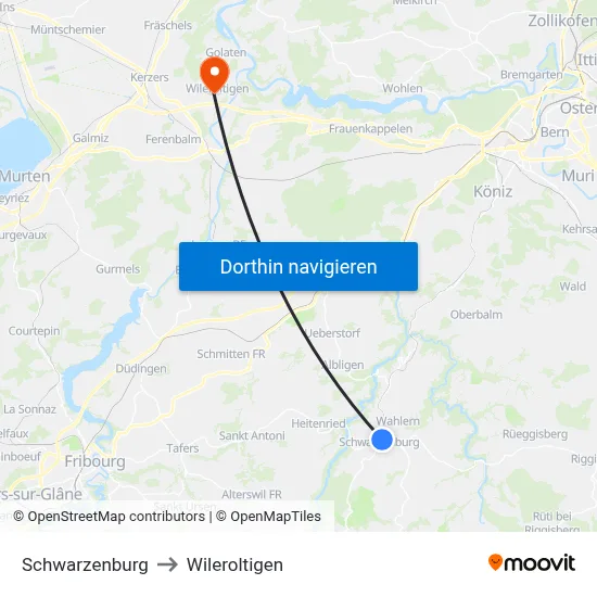 Schwarzenburg to Wileroltigen map
