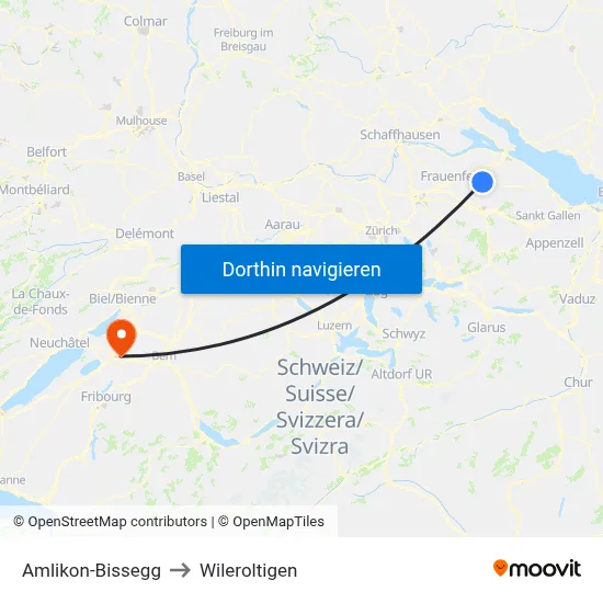 Amlikon-Bissegg to Wileroltigen map