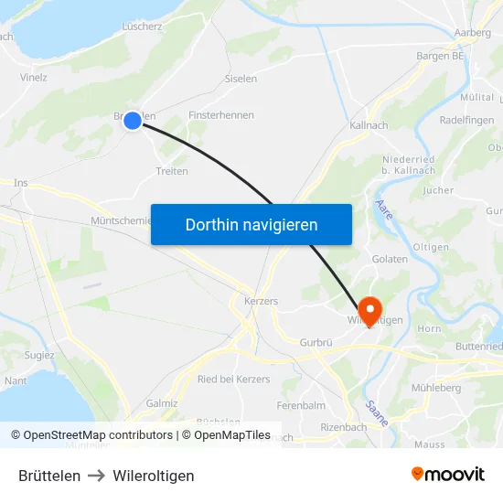 Brüttelen to Wileroltigen map