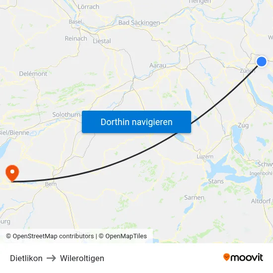Dietlikon to Wileroltigen map