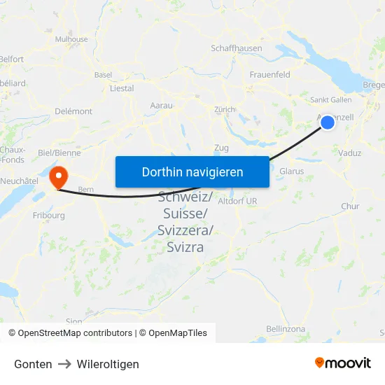 Gonten to Wileroltigen map