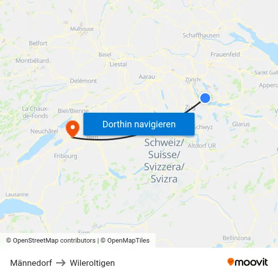 Männedorf to Wileroltigen map