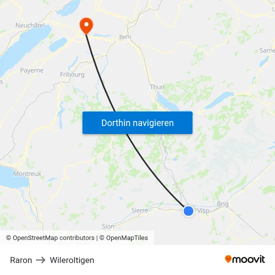 Raron to Wileroltigen map