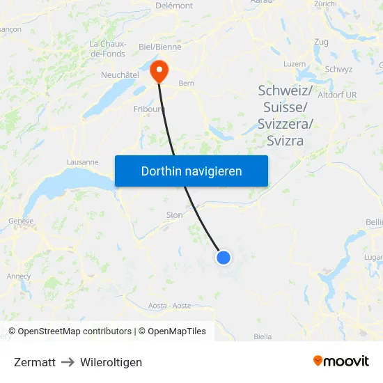 Zermatt to Wileroltigen map