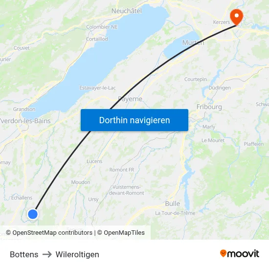 Bottens to Wileroltigen map