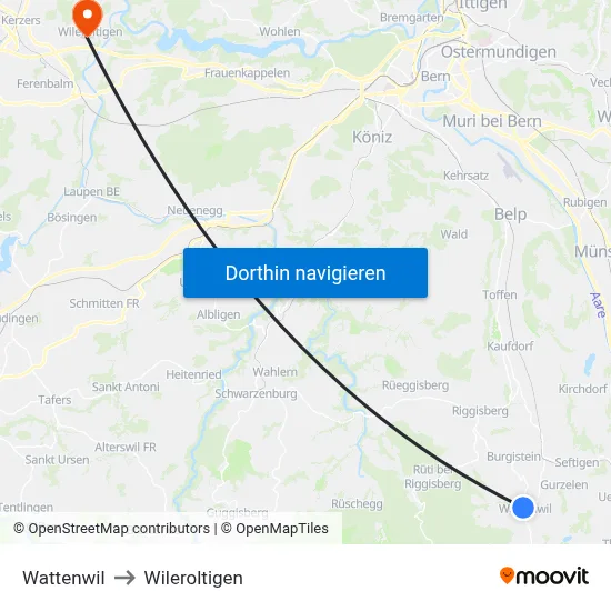 Wattenwil to Wileroltigen map