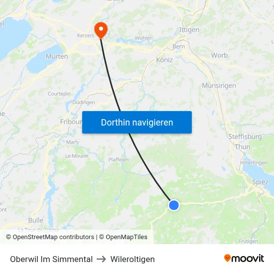 Oberwil Im Simmental to Wileroltigen map