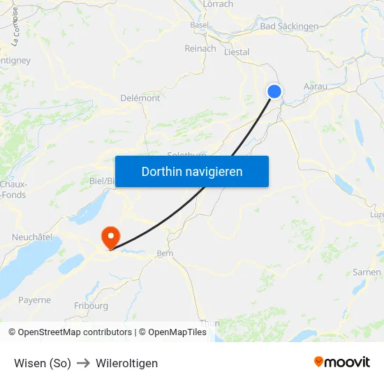Wisen (So) to Wileroltigen map