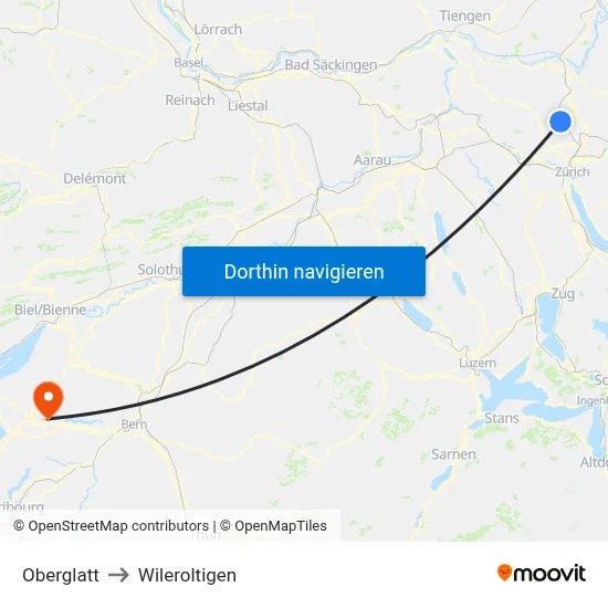 Oberglatt to Wileroltigen map