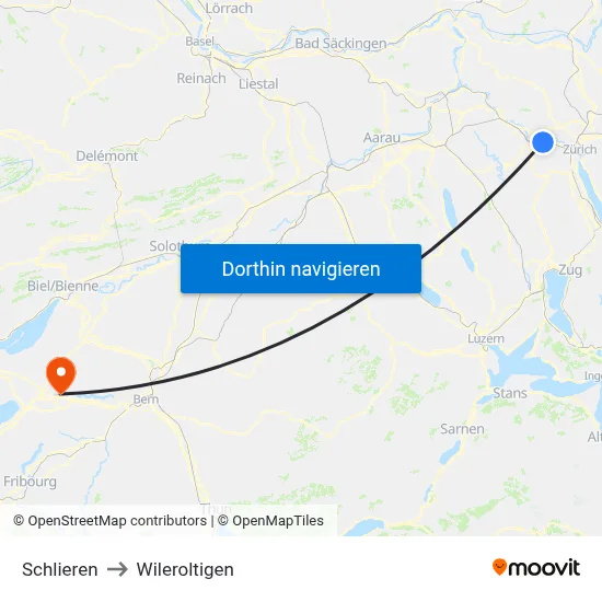 Schlieren to Wileroltigen map