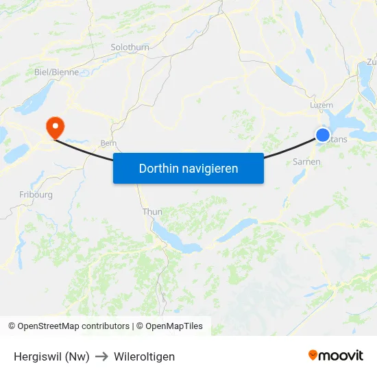 Hergiswil (Nw) to Wileroltigen map