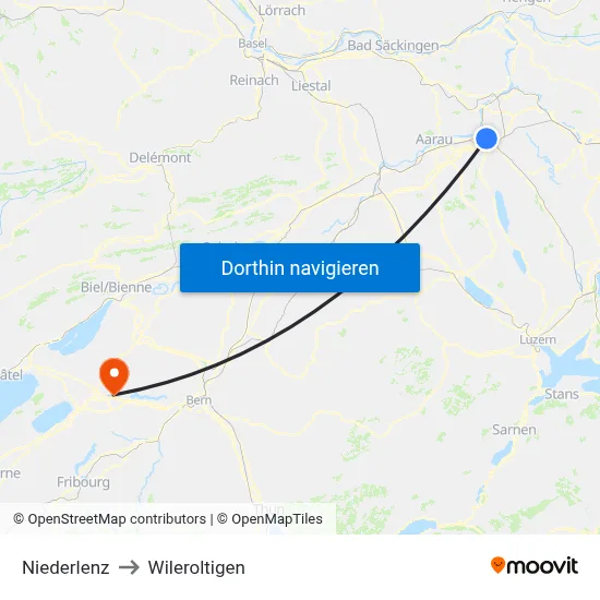 Niederlenz to Wileroltigen map