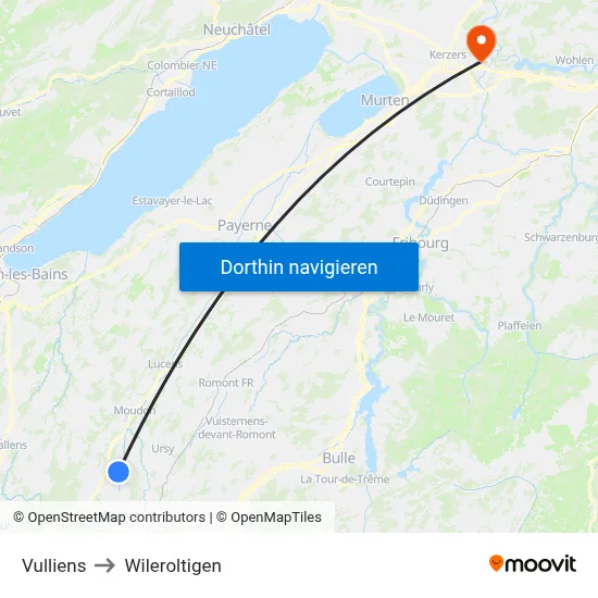 Vulliens to Wileroltigen map