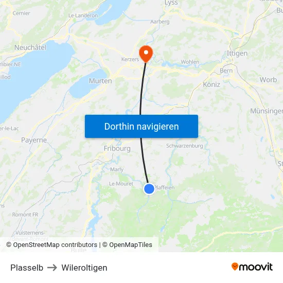 Plasselb to Wileroltigen map