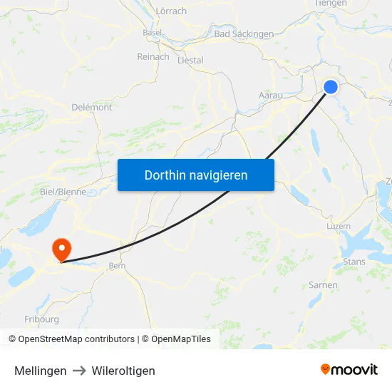 Mellingen to Wileroltigen map