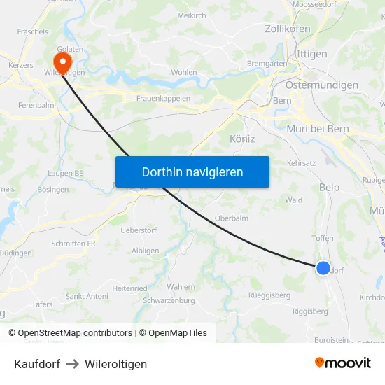 Kaufdorf to Wileroltigen map