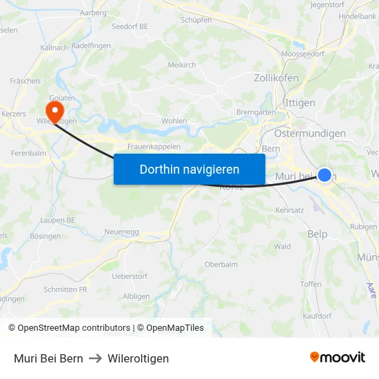 Muri Bei Bern to Wileroltigen map
