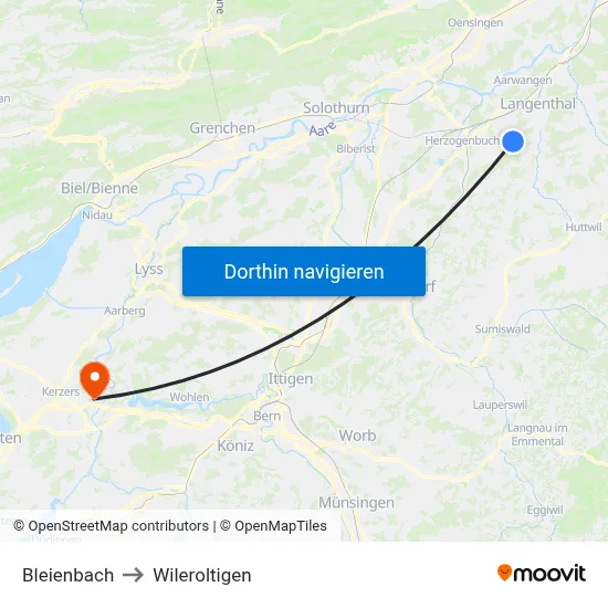 Bleienbach to Wileroltigen map
