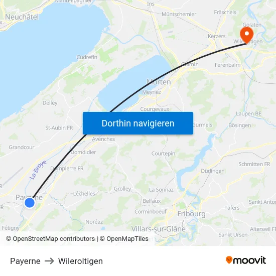 Payerne to Wileroltigen map