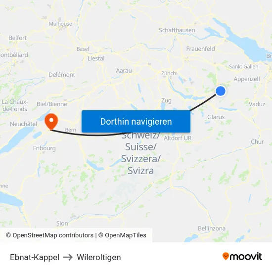 Ebnat-Kappel to Wileroltigen map