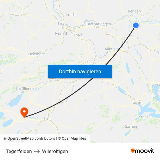 Tegerfelden to Wileroltigen map