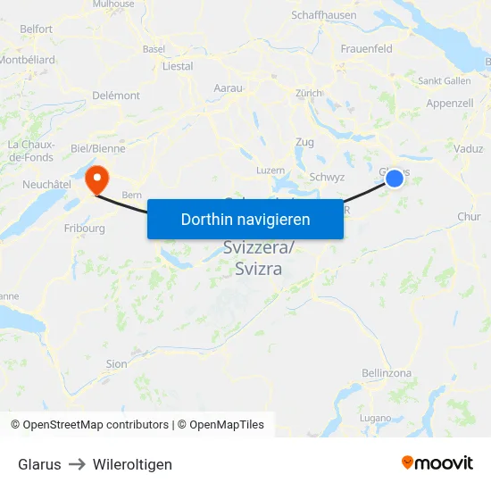 Glarus to Wileroltigen map