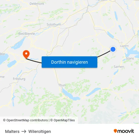 Malters to Wileroltigen map