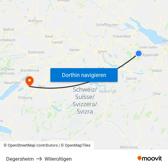 Degersheim to Wileroltigen map