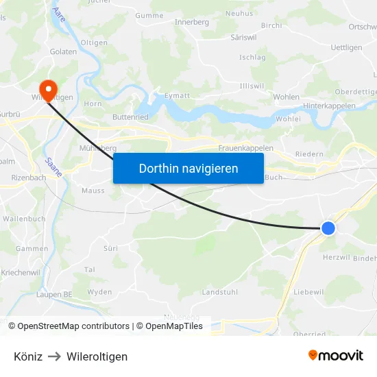 Köniz to Wileroltigen map