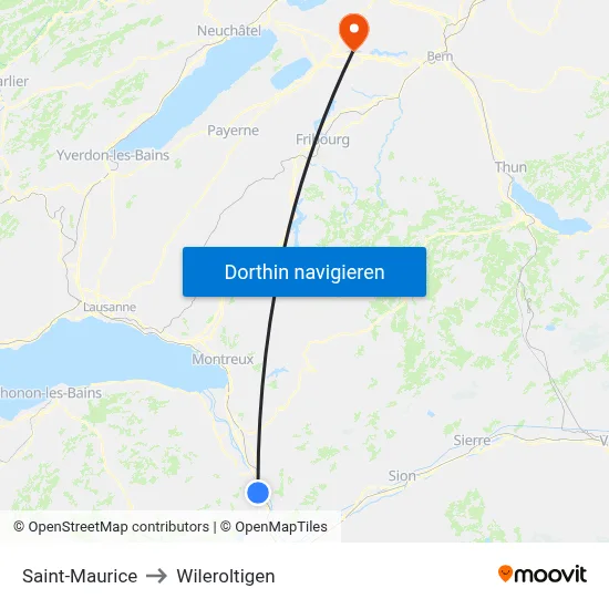 Saint-Maurice to Wileroltigen map